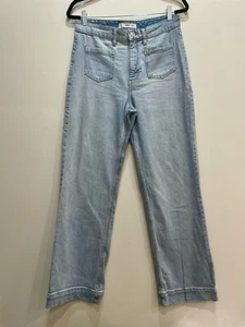 Pantalones de mezclilla MNG Mango pierna ancha rectos tiro alto 6 lavado claro años 70 Coastal Scandi - Imagen 1 de 8