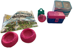 Lot of 4 shopkin containers, 2 hatchimal pink nests & Season 1 Checklist