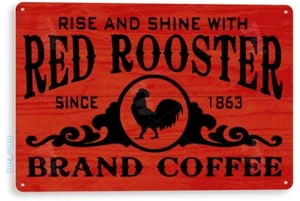 TIN SIGN Red Rooster Brand Coffee Metal Décor Café Art Kitchen Store Shop B007 - Picture 1 of 3