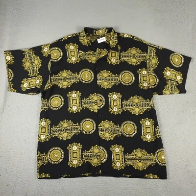 Monzini Shirt Mens Size 2X Black Yellow Polyester Vintage Relaxed Fit Button Up - Image 1 of 4