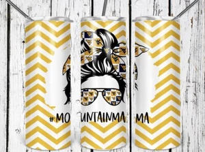 West Virginia / Mountain Mama / Messy Bun / WVU 20 Oz Skinny Straight Tumbler - Picture 1 of 1