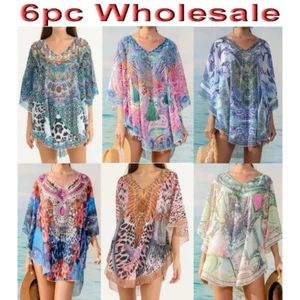 6pc Wholesale X-Large Women Hand Embellished Kaftan Boho Top Free Size Mixed - Picture 1 of 7