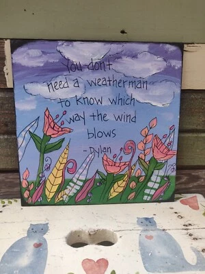 Pintura lírica Bob Dylan 10 x 10" madera, letrero de canción de blues nostálgico subterráneo Foto 1 de 4