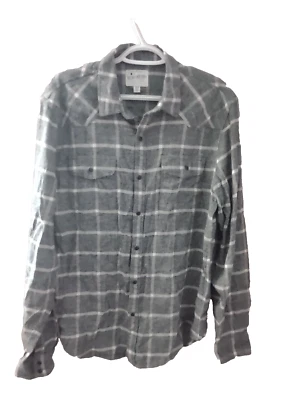 Camisa Lucky Brand Para Hombre Gris Mediana A Cuadros Sábado Elastizada Franela a Presión  Foto 1 de 4
