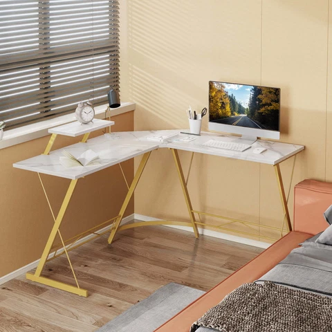 HXC L Shaped Desk, 51" Home Office Corner Desk with Shelf, Gaming Computer Desk Cover