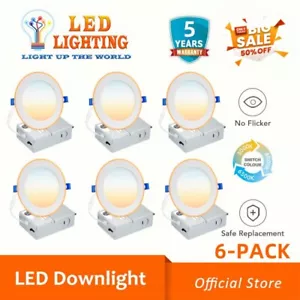 6 Pack 4 Inch 5 CCT 12W Ultra-Thin LED Recessed Ceiling Light with Junction Box - Picture 1 of 15