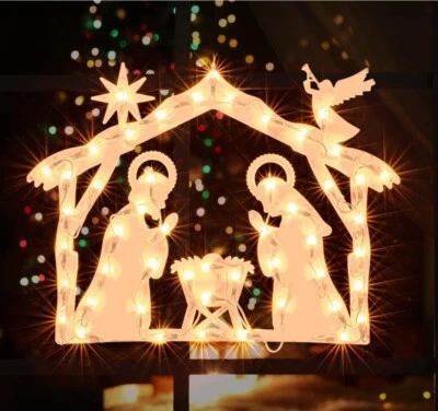 Belén Navidad Iluminado 18" 50 Luces Ventana Escultura Decoración Nuevo Foto 1 de 2