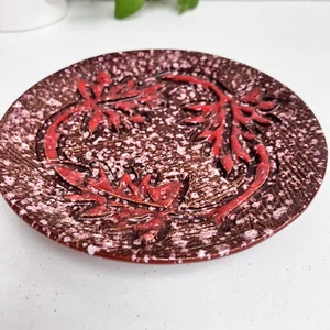 ITALY Red Textured Stoneware 8.5" Round Plate w/ Embossed Leaf Pattern - Picture 1 of 7