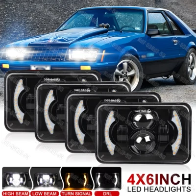 4x Faros LED cuadrados de haz alto/bajo con DRL para Ford Mustang 1979-1986 DOT 4x6" Foto 1 de 4