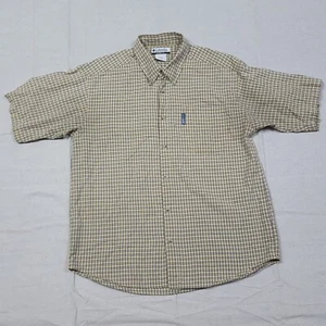 Vtg Columbia Shirt Mens Large Yellow Check Button Up Short Sleeve Casual Outdoor - Picture 1 of 11