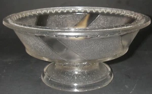 EAPG Ripley Glass EUREKA AKA Clear DIAGONAL BAND Footed Bowl Low compote Stipple - Picture 1 of 5