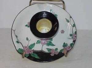 SHELLEY 1916-1925 PORCELAIN CANDLE HOLDER/ASHTRAY PINK POSEY BLACK RIM UNDERSIDE - Picture 1 of 4
