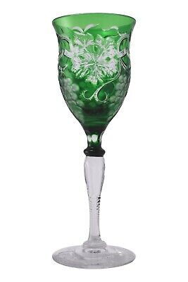 STEVENS & WILLIAMS Crystal - Green Overlay Fruiting Vine Hock Wine Glass • 322.38€