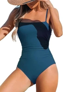 Women's Swimsuit One Piece Bathing Suit Square Neck Cutout Back Dark Blue Sz XL - Picture 1 of 5