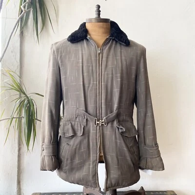 Chaqueta de gabardina de lana con cuello de piel sintética de colección para hombre de los años 50’s Foto 1 de 4