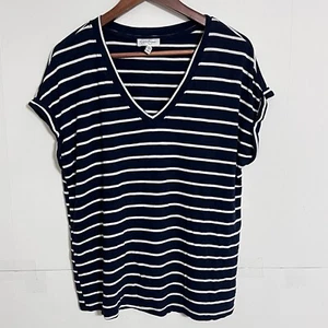 Jessica Simpson Womens T-Shirt Top Size M Navy Blue Striped Viscose Blend - Picture 1 of 7
