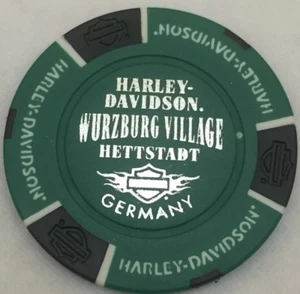 HETTSTADT, GERMANY WURZBURG VILLAGE HARLEY DAVIDSON POKER CHIP (GREEN & BLACK) - Picture 1 of 2