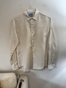 LES CANEBIERS Leinen Button Down Hemd Langarm Elfenbein/Creme Herren Large - Bild 1 von 5