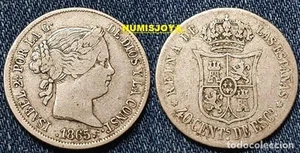 Isabel II año 1865. 40 Céntimos Escudo Plata Madrid. Peso 5,01 gr. - Bild 1 von 1