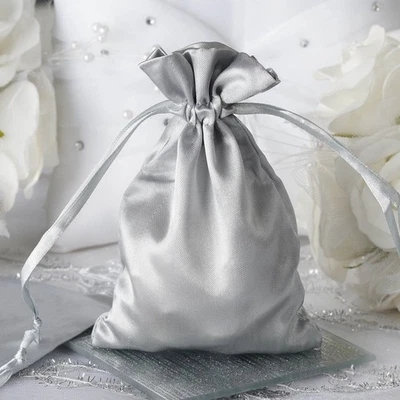 12 pcs 4x6" Silver SATIN FAVOR BAGS Wedding Light Gray Reception Gift Favors - Image 1 of 4