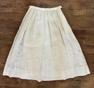 Albert Nipon 100% Linen Skirt Sz 10 Floral Embroidered Off White Cottage Core - Picture 1 of 11