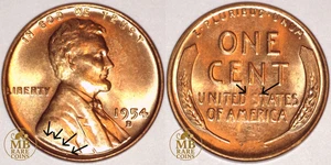 1954 D Lincoln Wheat Cent - Spiked Head Die Crack & Strike-Through - Rare Error - Picture 1 of 6