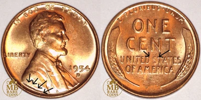 1954 D Lincoln Wheat Cent - Spiked Head Die Crack & Strike-Through - Rare Error - Image 1 of 4