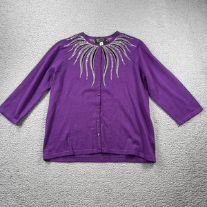 Bob Mackie Cardigan Sweater Womens M Purple Button Front Embellished Sequin - Picture 1 of 11