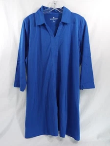 Woman Within Plus Size Bright Blue V Neck with Collar 3/4 Sleeves 14/16 M - Picture 1 of 3