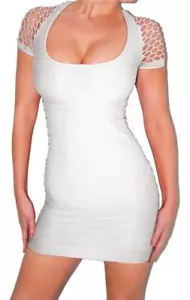 Y2K WhiteTextured Net Sleeves Mini dress Seamless o/s Bandage mini V2K 2000’s - Picture 1 of 2