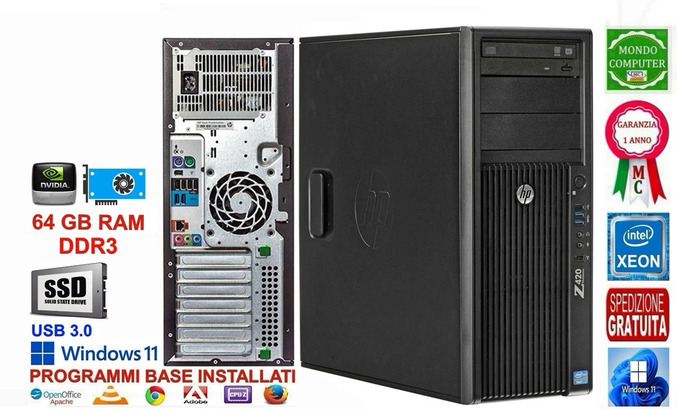 COMPUTER HP Z420 CPU INTEL XEON E5-1620 SSD WINDOWS 11 - Immagine 1 di 1