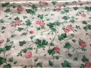 Concord Fabrics Inc. Pink Roses & Grn. Leaves on White Cotton 2+ Yds. - Picture 1 of 4