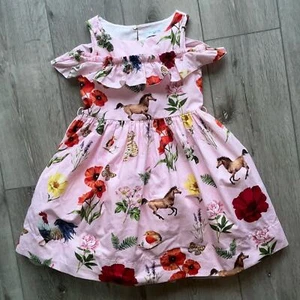 MonnaLisa Horse Pattern Dress Floral Tulle 6 Pink - Picture 1 of 9