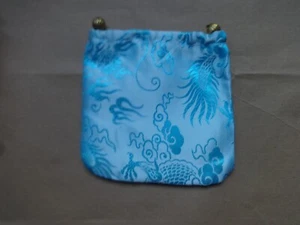 Embroidered blue satin make up bag, size approx 12.5 x 12.5 cms - Picture 1 of 1