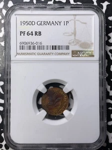 1950-D West Germany 1 Pfennig NGC PR64RB Lot#G8713 Choice UNC! - Picture 1 of 3