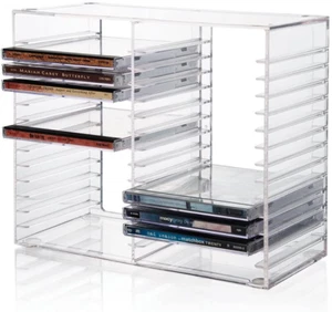 Stackable CD/DVD Multimedia Holder, Media Storage Rack, Clear Plastic 30 CD, US - Picture 1 of 12
