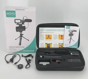 Movo iVlogger Vlogging Kit for iPhone Shotgun Microphone Tripod Mount LED Light - Photo 1 sur 16