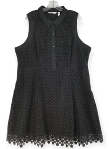 Isaac MizrahLive! Abito donna 24W nero occhiellato sovrapposizione foderato orlo ricamato - Foto 1 di 14