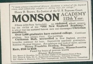 1915 Monson Academy Henry Franklin Dewing Henry B Brown Massachusetts Ad CO7 - Picture 1 of 1