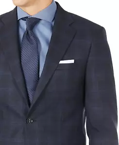 CALVIN KLEIN Men's Infinite Stretch Navy Windowpane Wool Suit Jacket Navy 38R - Picture 1 of 2