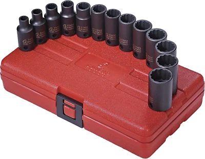 Sunex 3338 3/8-Inch Drive 12 Point Metric Semi-Deep Impact Socket Set, 13-Piece - Image 1 of 4