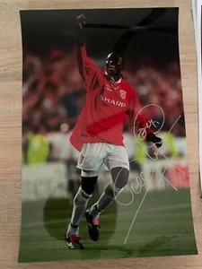 Dwight Yorke Hand Signed Photo 12x18" Man UTD Large Autograph A - Picture 1 of 1