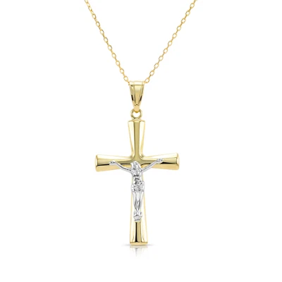 14K Real Solid Two-Tone Gold Crucifix Cross Pendant Charm Necklace 18 in - Image 1 of 4