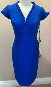 Vestido Adrianna Papell Talla 6 8 10 18 Azul Micro Volantes Vaina Ocasión Especial - Imagen 1 de 9