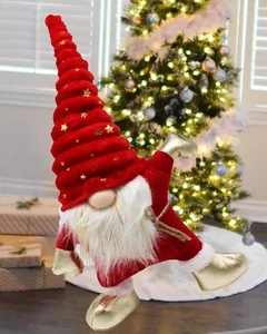 XL Decoración WICHTEL de pie sobre una pierna 60 cm de alto rojo dorado invierno Navidad - Imagen 1 de 7