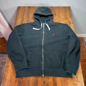 Vintage Ralph Lauren Hoodie Mens XL Black Zip Up Polo Sweatshirt Preppy - Picture 1 of 13