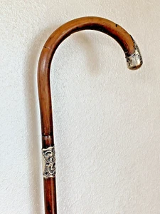ANTIQUE ENGLAND 1914 YEAR SILVER & BAMBOO WALKING STICK ! - Picture 1 of 9