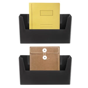 2 Pcs No Drilling File Holder Wall Mount Paper Magazine Mail Organizer Black - Picture 1 of 6