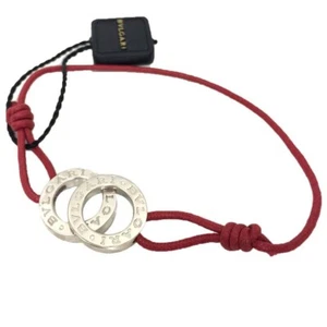 Unused BVLGARI BB Bracelet Fortuna Cotton Cord Silver 925 Red Auth USED #O1130 - Picture 1 of 3