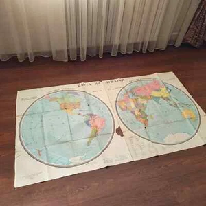 Vintage World Map Hemispheres geography travelling - Picture 1 of 8